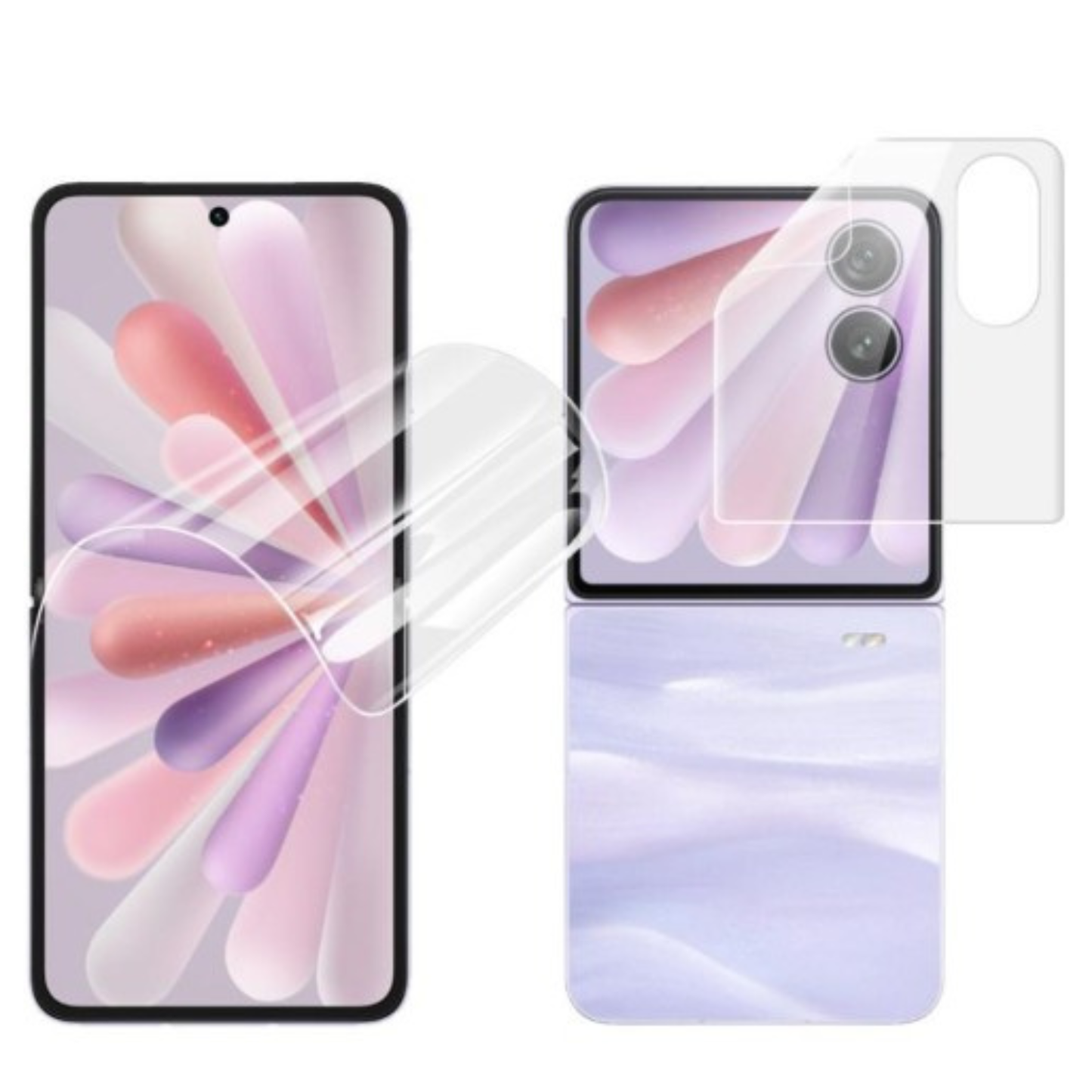 Two 9eight5 hydrogel screen protectors for Honor Magic V Flip 2 smartphone, showing clear, flexible protection for the device screen.