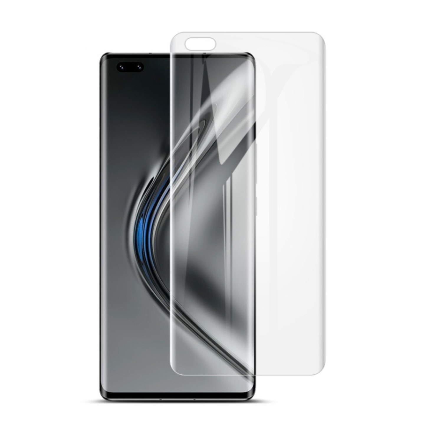 Hydrogel screen protector for Honor V40 5G by 9eight5, shown on a smartphone screen with transparent film applied.