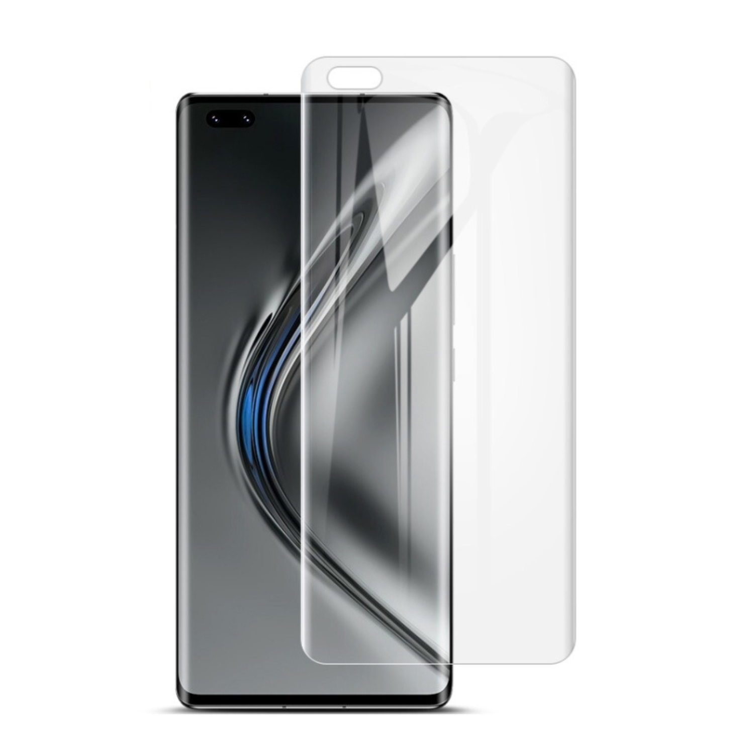 Hydrogel screen protector for Honor V40 5G by 9eight5, shown on a smartphone screen with transparent film applied.