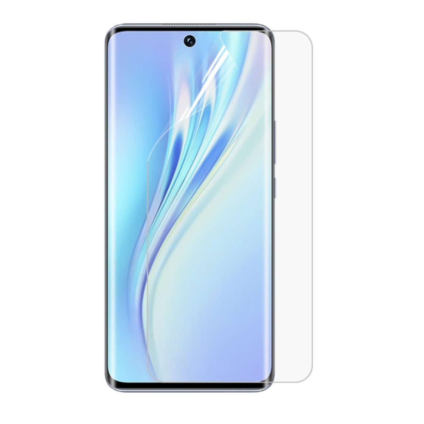 Two 9eight5 hydrogel screen protectors for Honor V40 Lite, showing clear, flexible film designed to protect the phone screen.