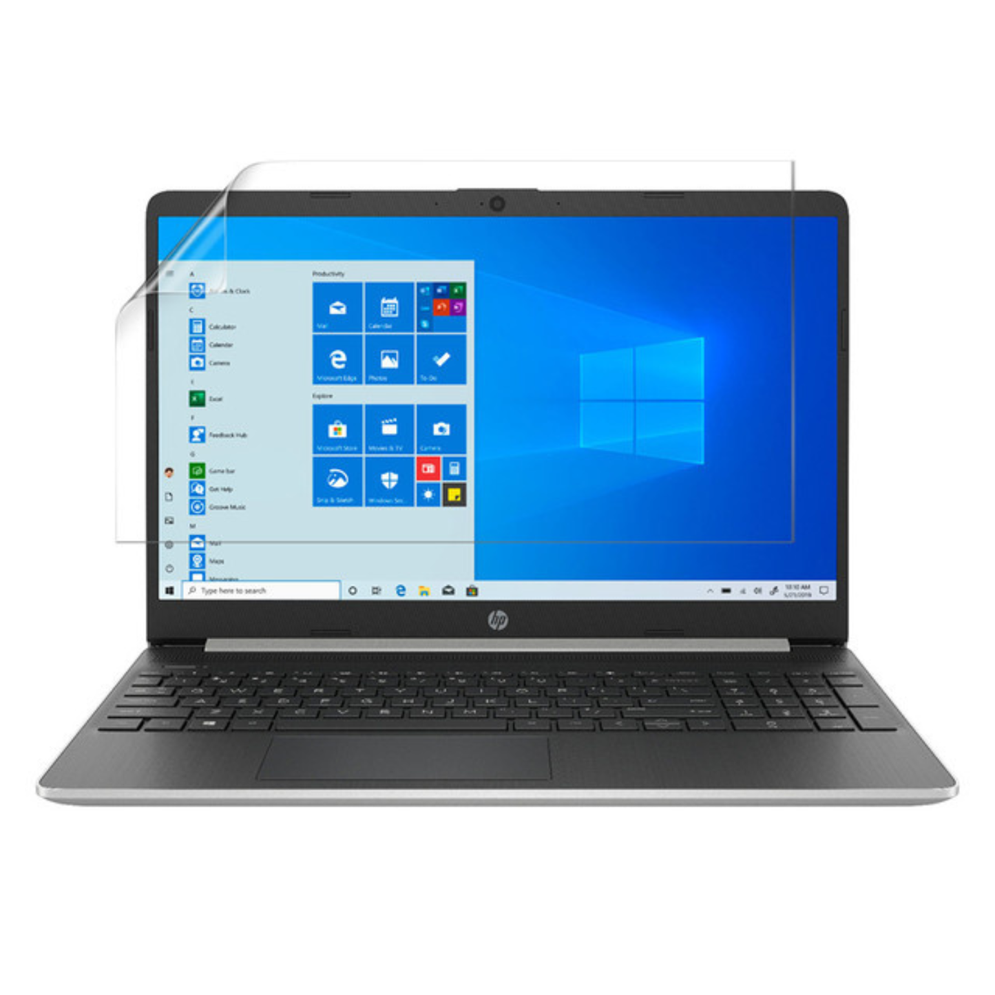 Hydrogel screen protector for HP 15 DY1000 laptop, 15.6-inch, by 9eight5, showing the clear, flexible protective layer.