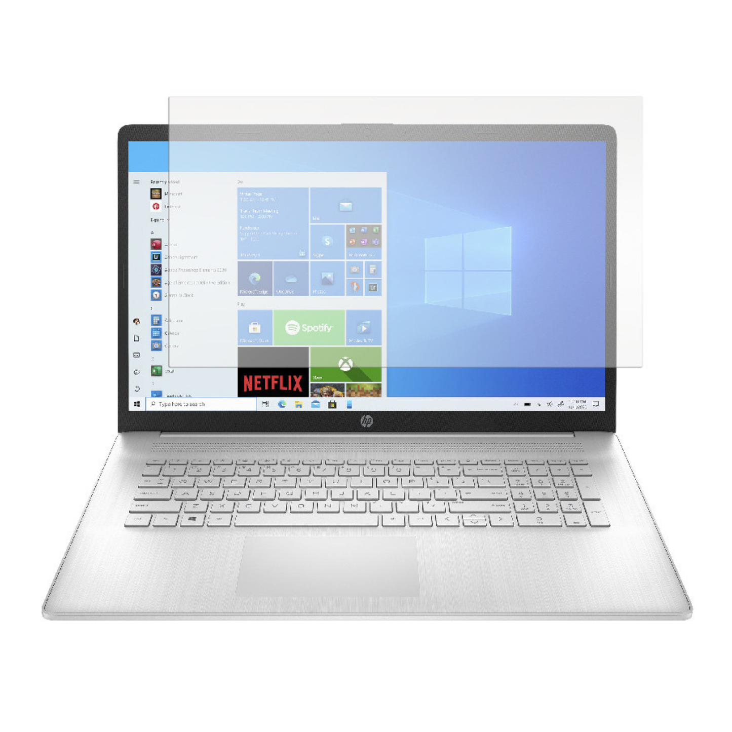 Hydrogel screen protector for HP 17 CN0000 laptop, 17.3-inch, by 9eight5, showing the clear, flexible film covering the screen.