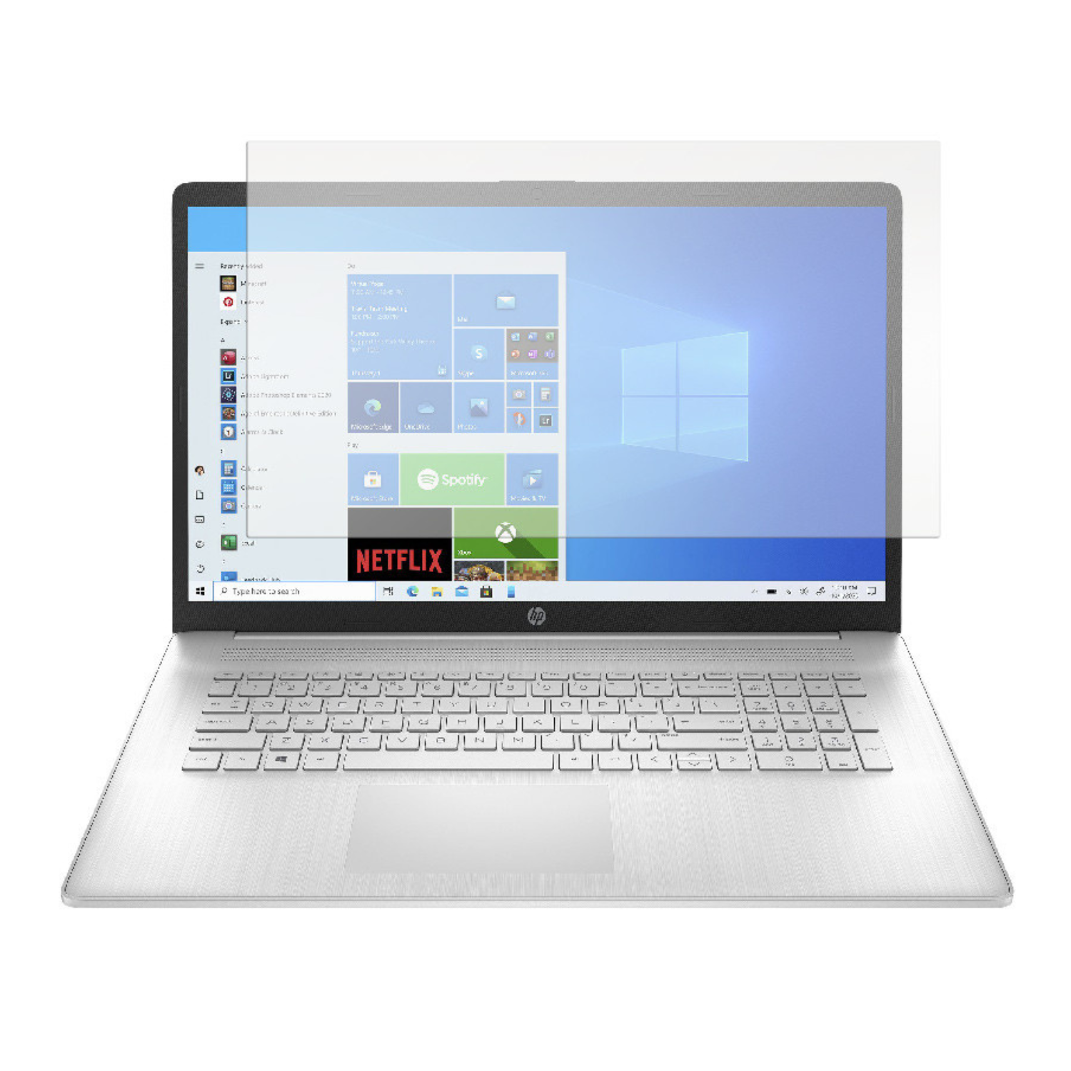 Hydrogel screen protector for HP 17 CN0000 laptop, 17.3-inch, by 9eight5, showing the clear, flexible film covering the screen.