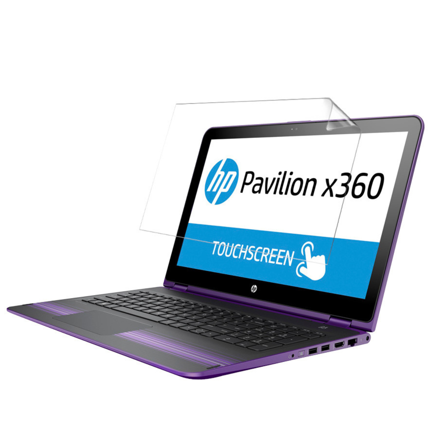 Hydrogel screen protector for HP Pavilion x360 15-inch laptop by 9eight5, showing clear, flexible protective film on laptop screen.