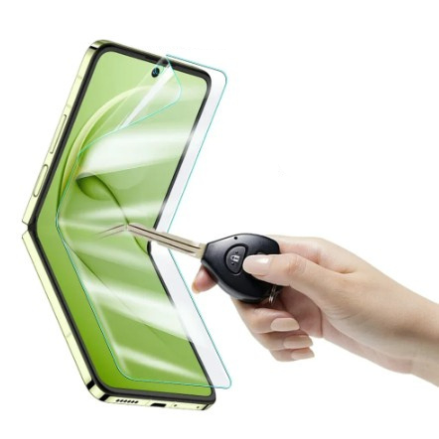 Hydrogel screen protector for Huawei Nova Flip by 9eight5, pack of 2, showing the clear, flexible film fitting the phone screen.