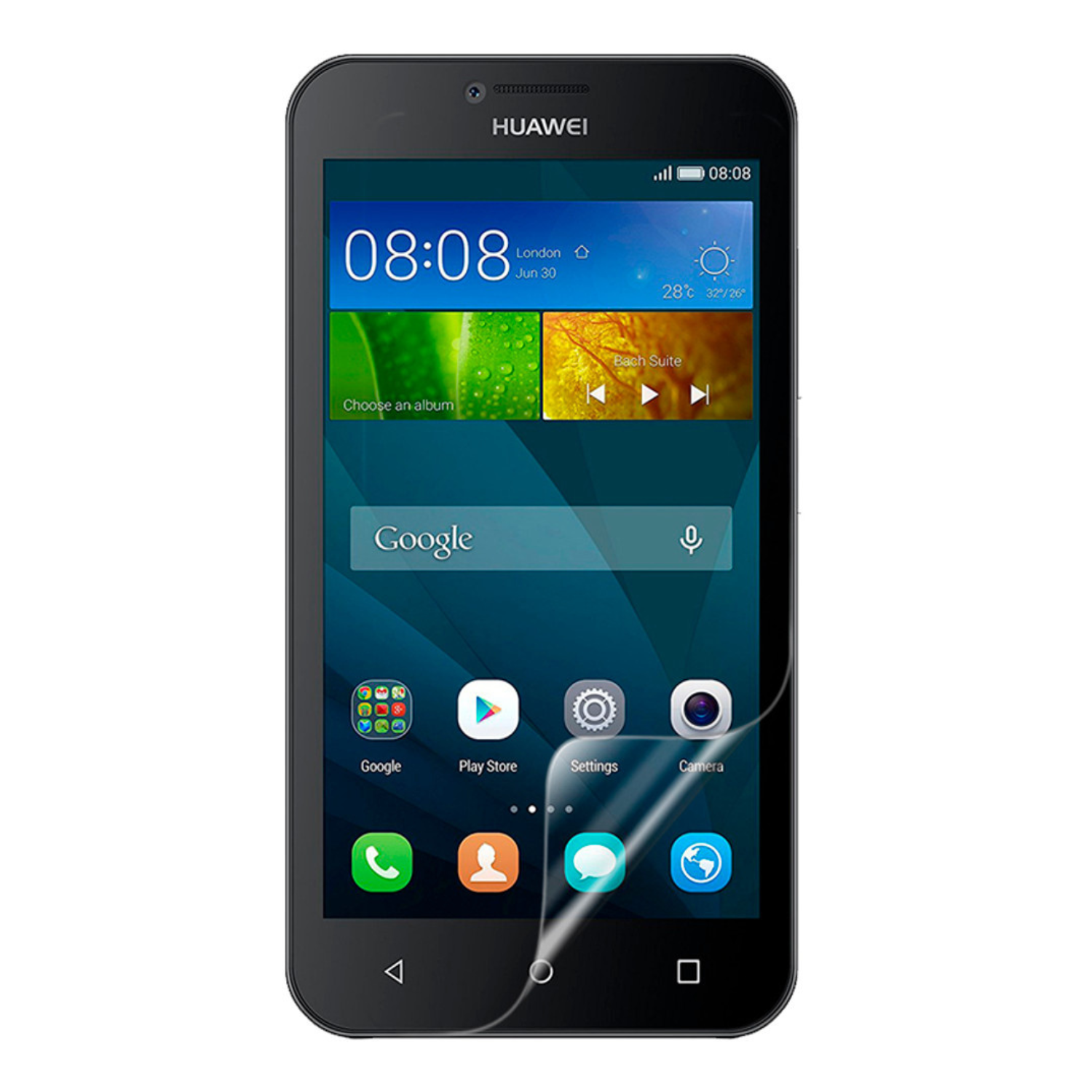 Hydrogel screen protector for Huawei Y5 2017 by 9eight5, showing clear film covering the phone screen.