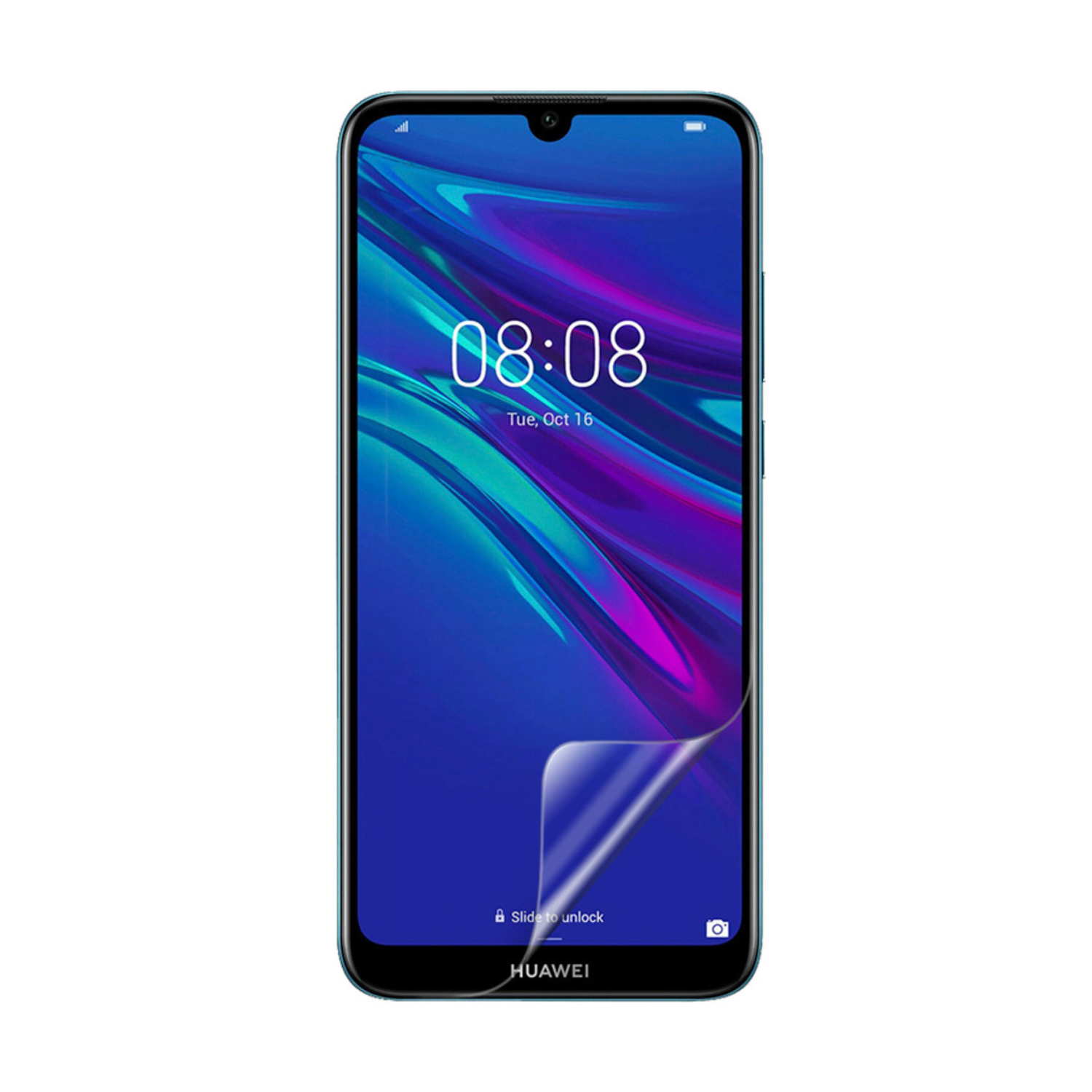 Hydrogel screen protector for Huawei Y6 2019 by 9eight5, shown on a smartphone screen, in a pack of two.