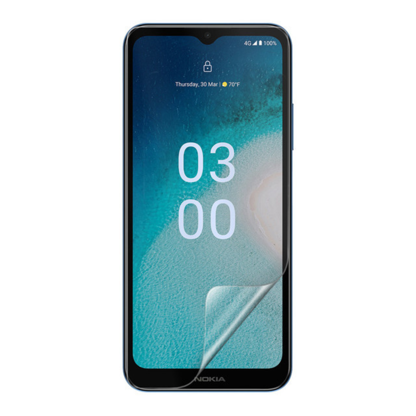 Hydrogel screen protector for Nokia C300 from 9eight5, pack of 2, showing clear, flexible film covering a smartphone screen.
