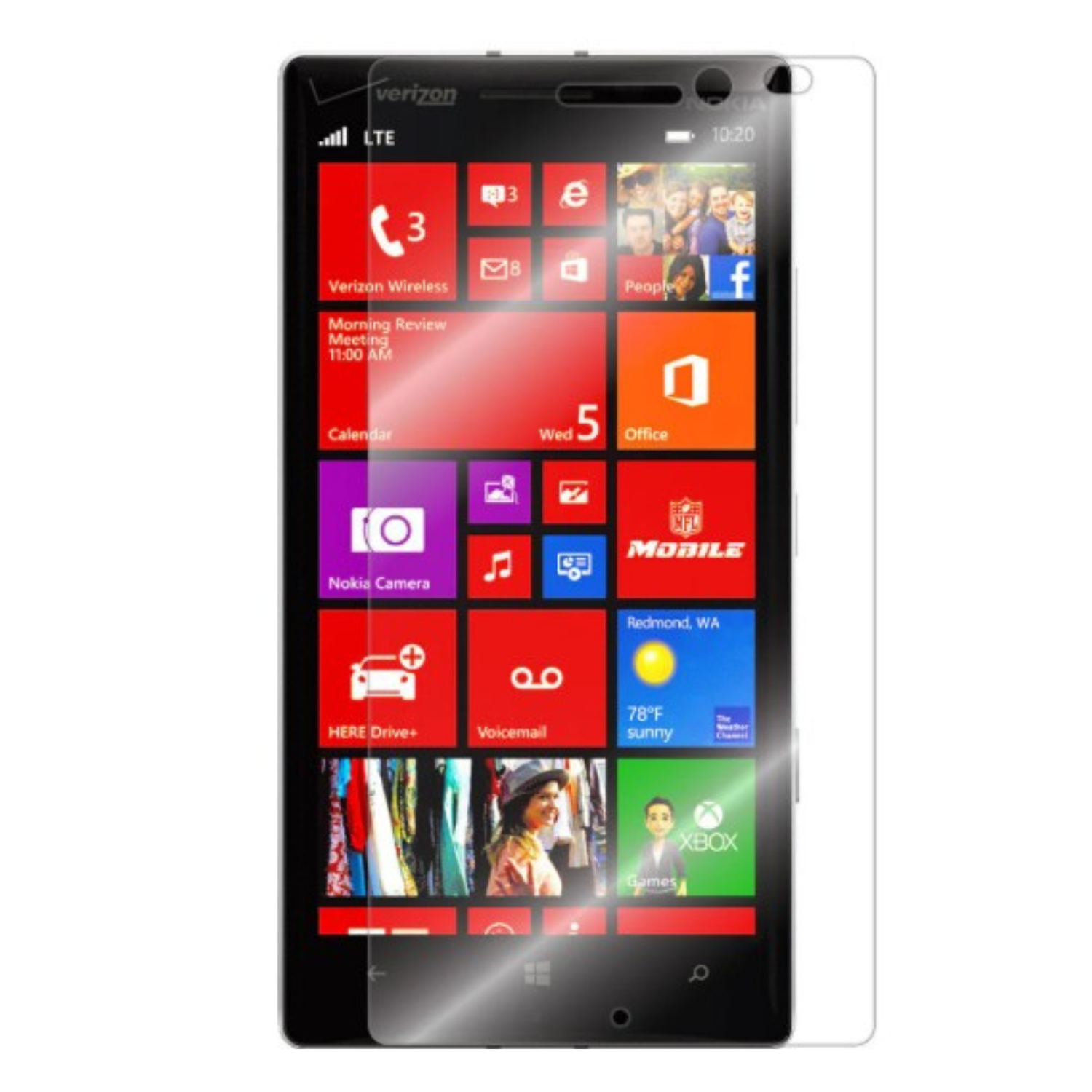 Hydrogel screen protector for Nokia Lumia Icon by 9eight5, showing a clear, thin protective film on the phone screen.