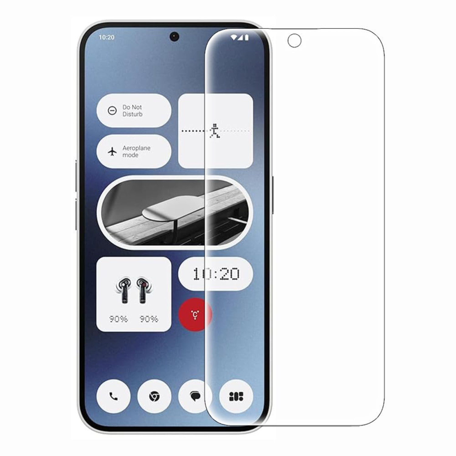 Two 9eight5 hydrogel screen protectors for Nothing Phone 2a, showing clear, flexible protective film on smartphone screen.