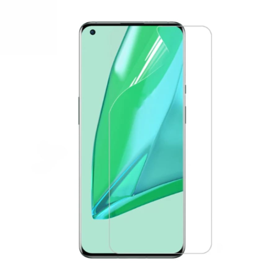 Hydrogel screen protector for OnePlus 9 Pro by 9eight5, pack of 2, showing the clear, flexible film covering the phone screen.