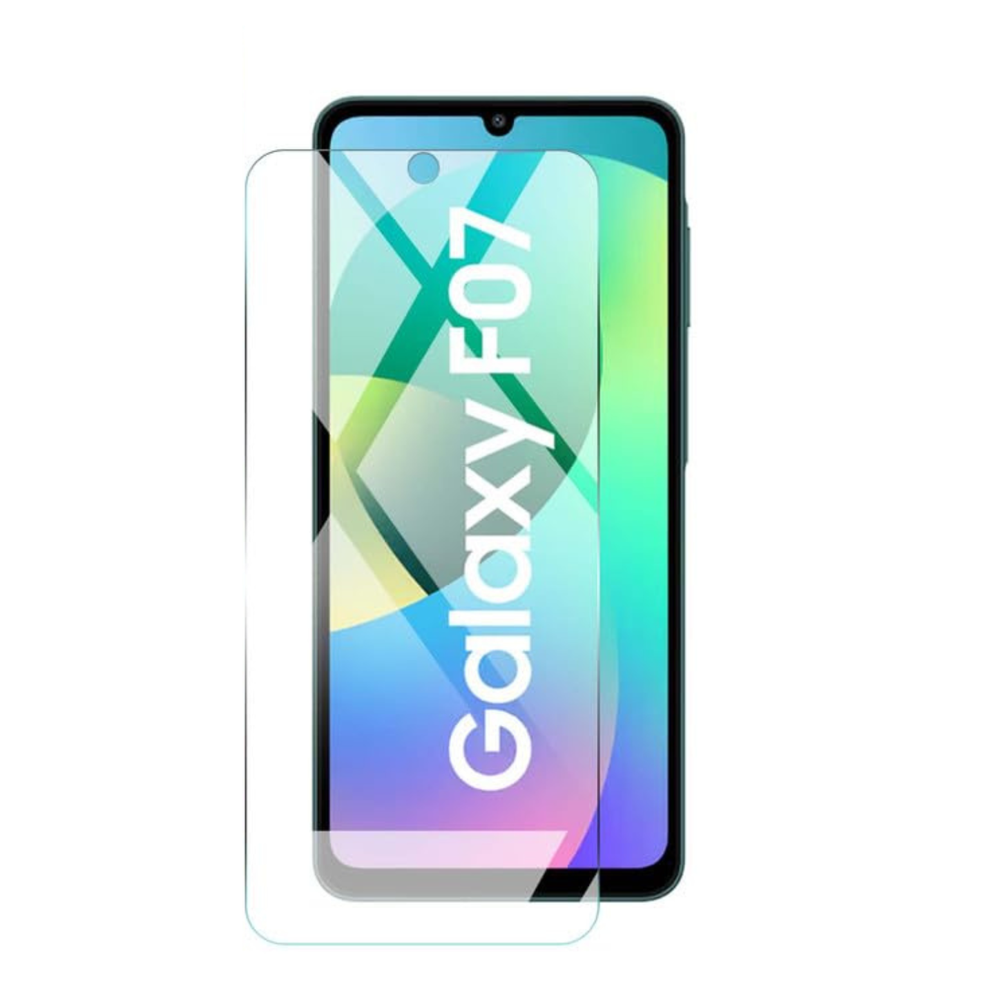 Hydrogel screen protector for Samsung Galaxy F07 by 9eight5, pack of 2, showing transparent film covering the phone screen
