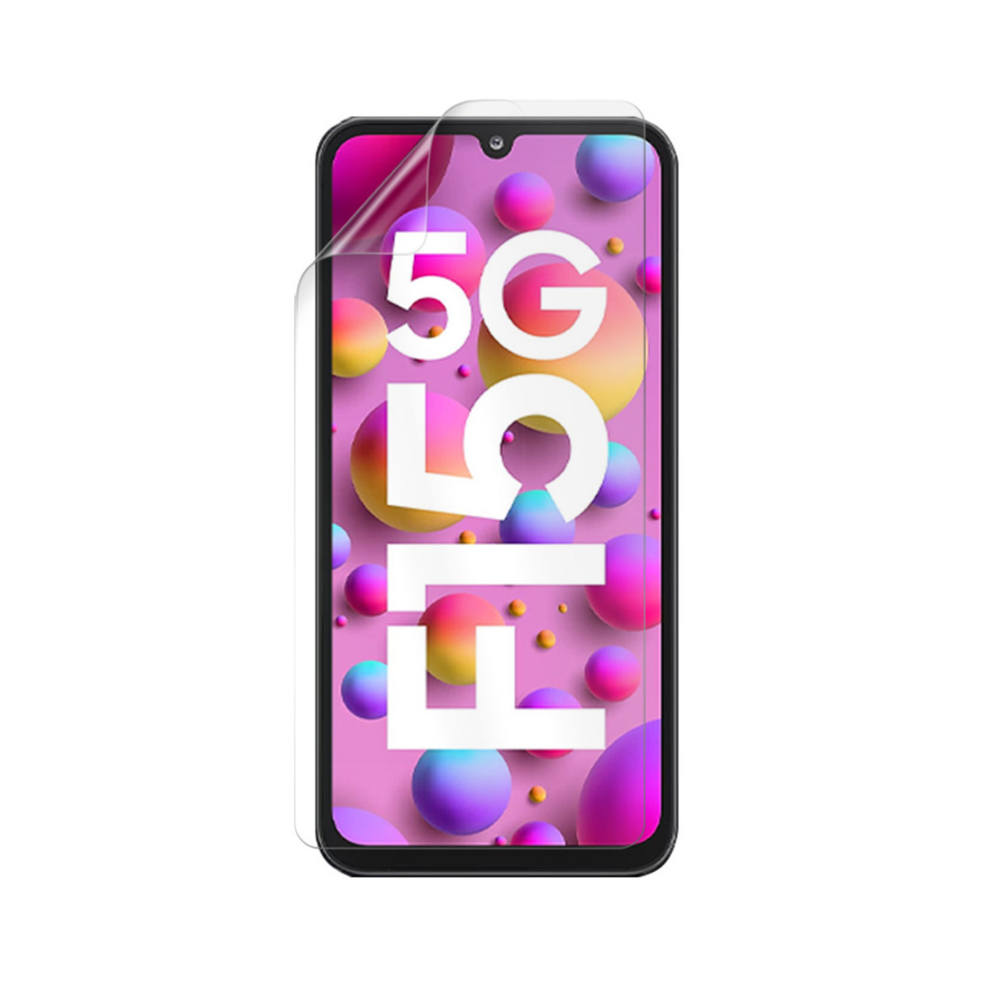 Hydrogel screen protector for Samsung Galaxy F15 by 9eight5, showing a clear, flexible film covering the phone screen.