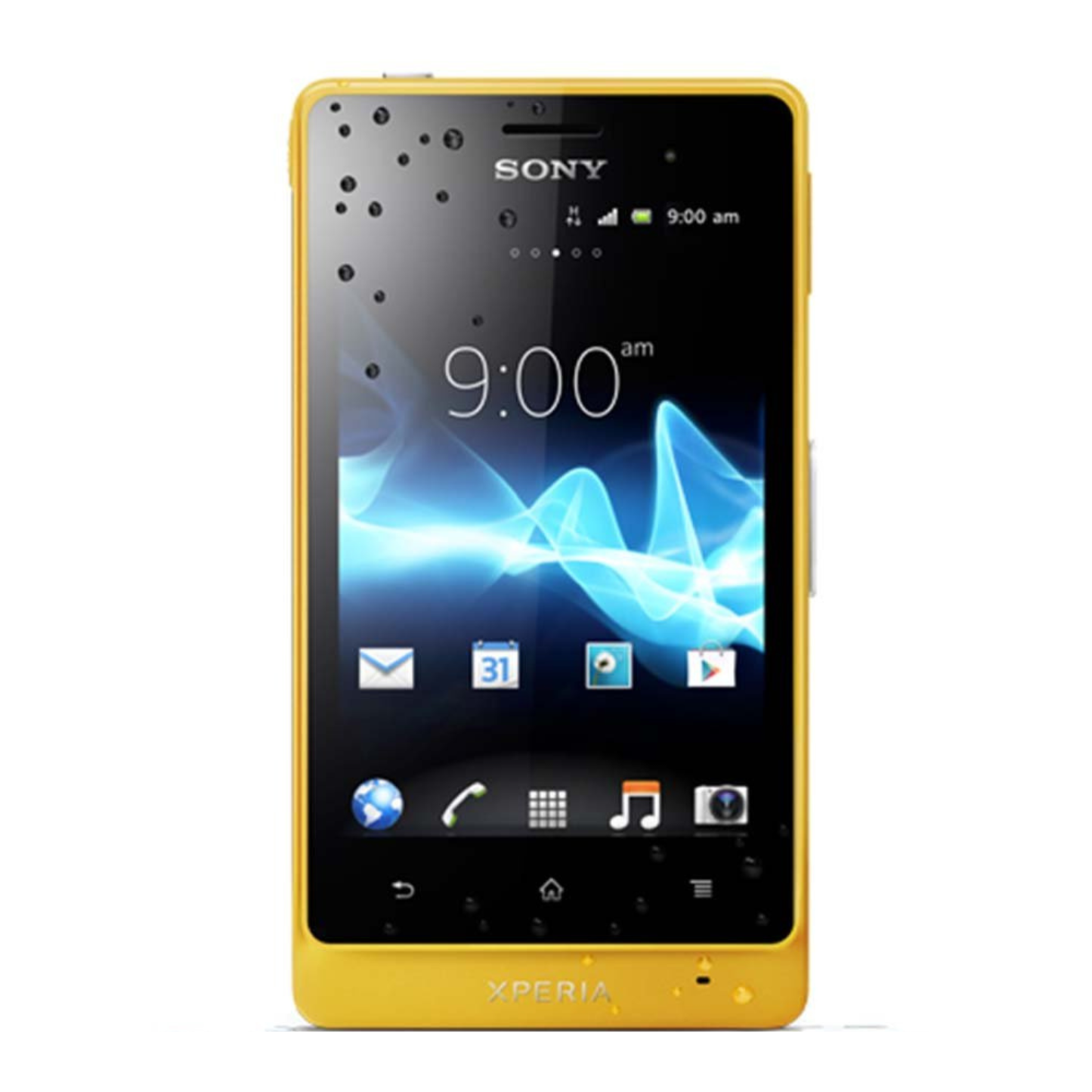 Hydrogel screen protector for Sony Xperia Go by 9eight5, showing a clear, flexible film fitting over the phone screen.