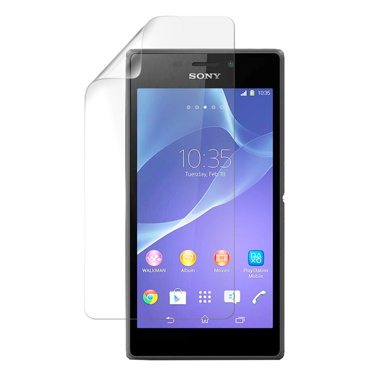 Hydrogel screen protector for Sony Xperia M2 Aqua by 9eight5 showing a clear, flexible film covering the phone screen.