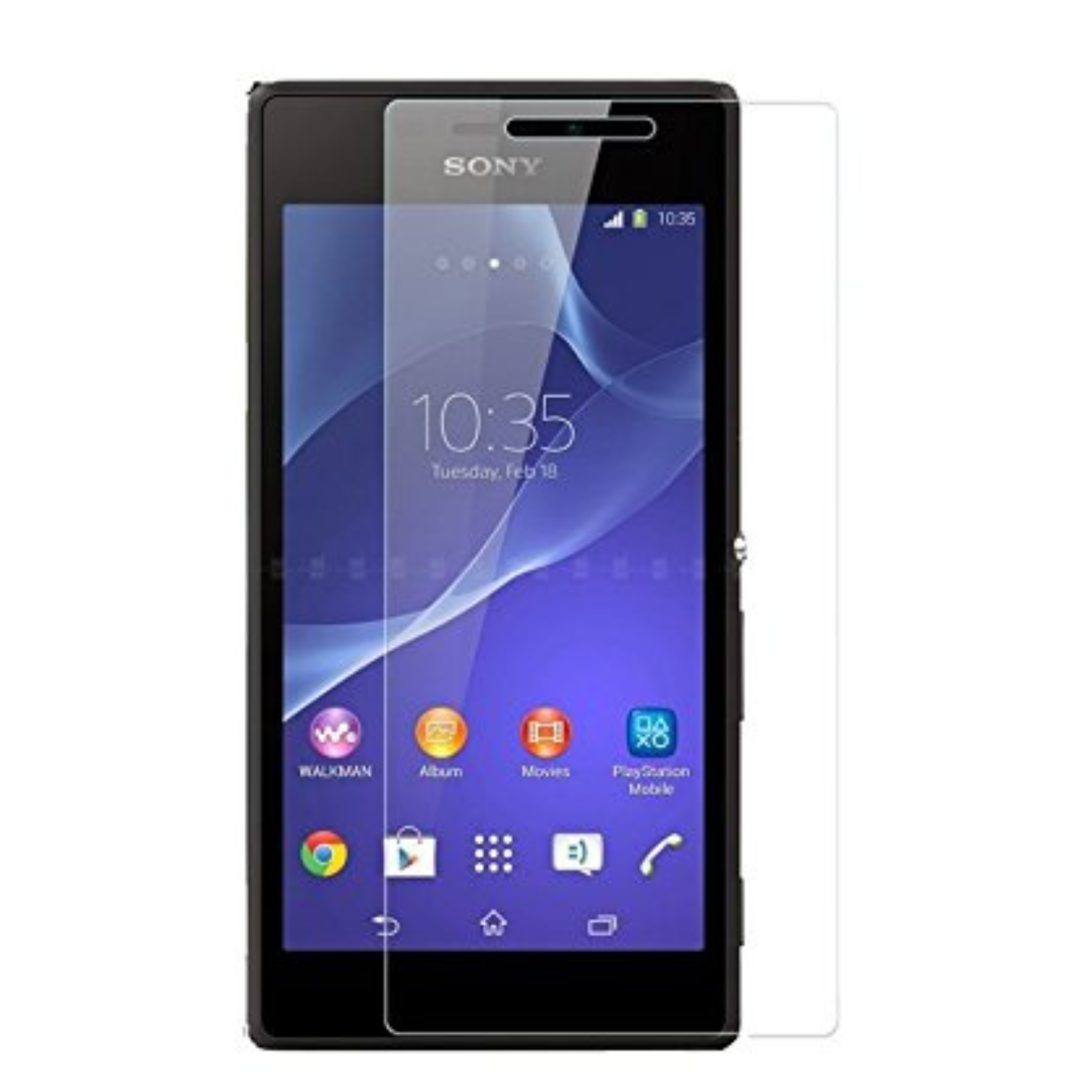 Hydrogel screen protector for Sony Xperia M2 Dual by 9eight5, showing a clear, protective film on the phone screen.