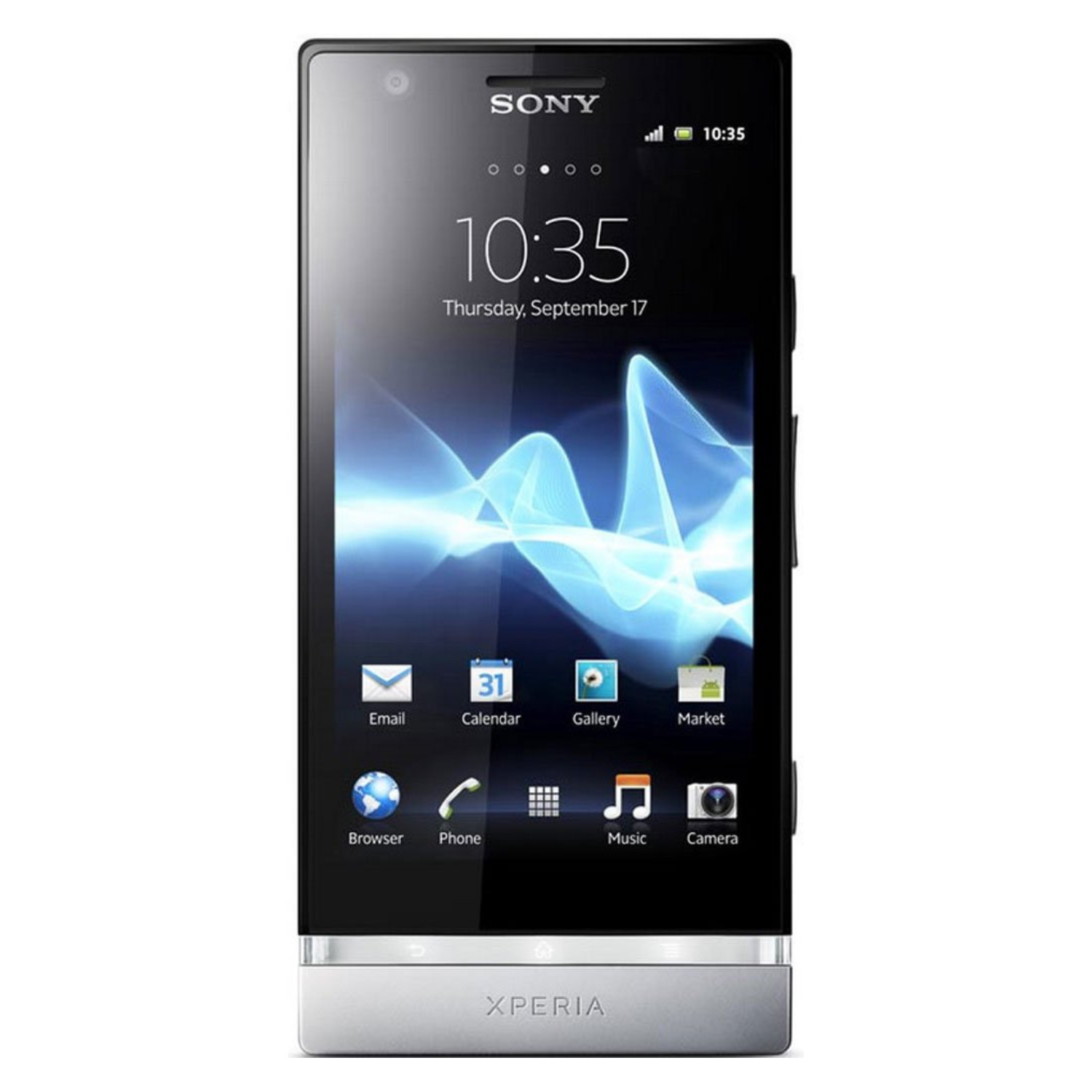 Hydrogel screen protector for Sony Xperia P by 9eight5, showing a clear, flexible film fitting the phone's screen.