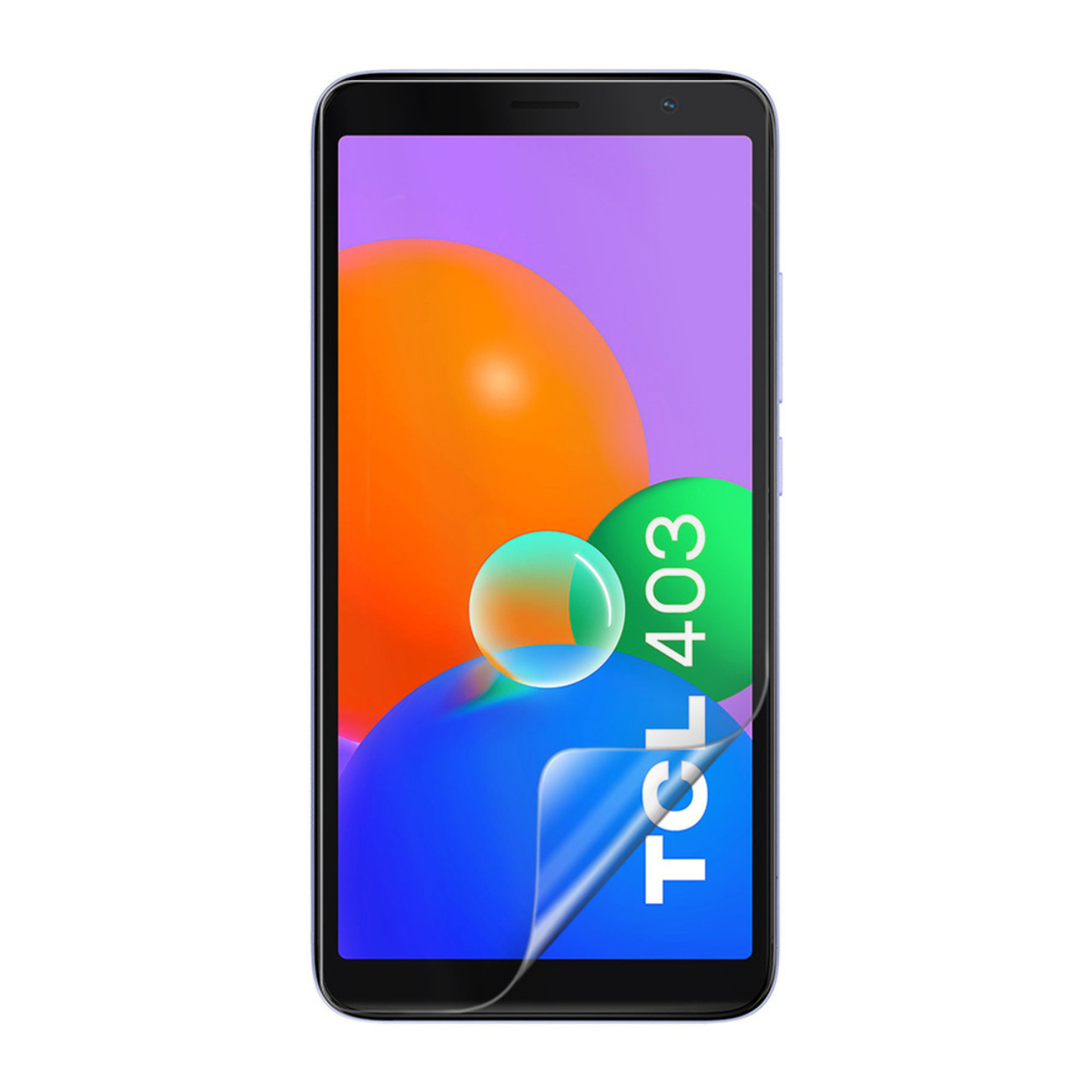 Hydrogel screen protector for TCL 403 smartphone by 9eight5, showing a clear protective film over the phone screen.