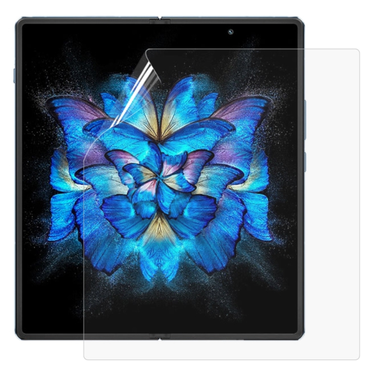 Hydrogel screen protector for Vivo X Fold 2 by 9eight5, showing a clear, flexible protective film on the foldable phone screen.