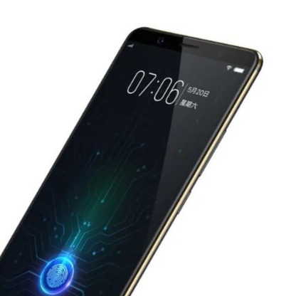 Hydrogel screen protector for Vivo X20 Plus UD by 9eight5, showing the clear, flexible film covering the phone screen.