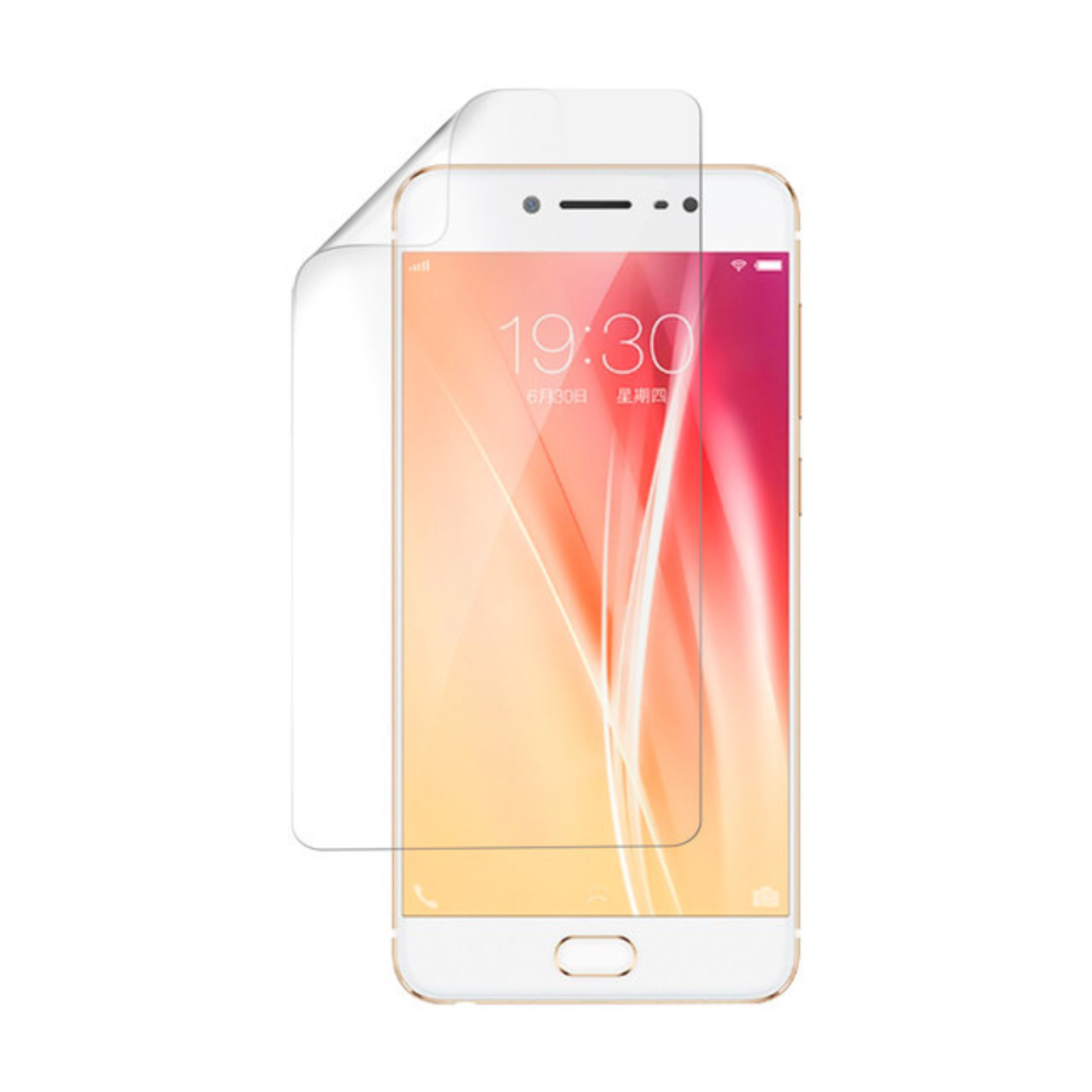 Hydrogel screen protector for Vivo X9 by 9eight5, showing clear, flexible material fitting over the phone screen.