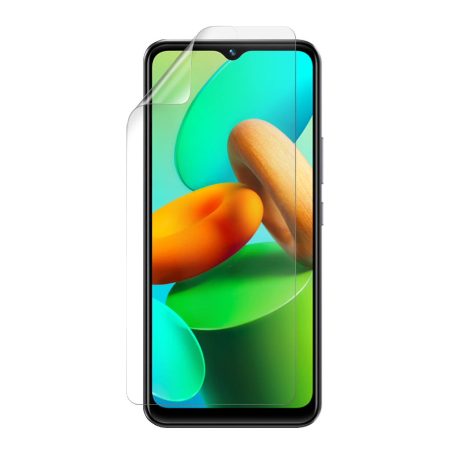 Hydrogel screen protector for Vivo Y02A by 9eight5, showing the clear, flexible film covering the phone screen.