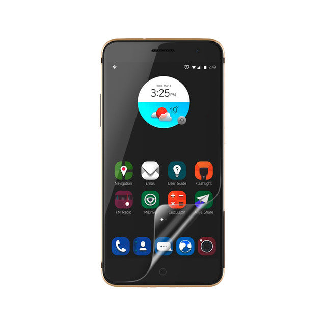 Two 9eight5 hydrogel screen protectors for ZTE Blade V7, showing clear, thin protective film on smartphone screens.