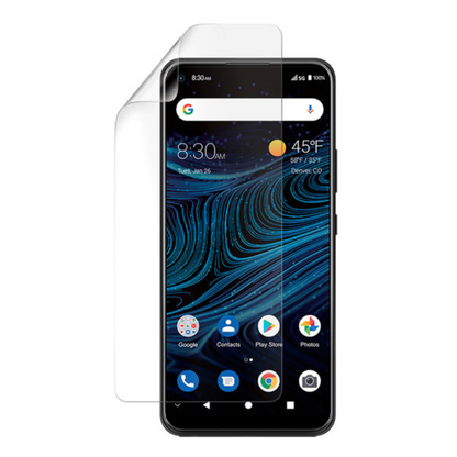 Hydrogel screen protector for ZTE Blade X1 5G by 9eight5, showing a clear, flexible protective film on the phone screen.