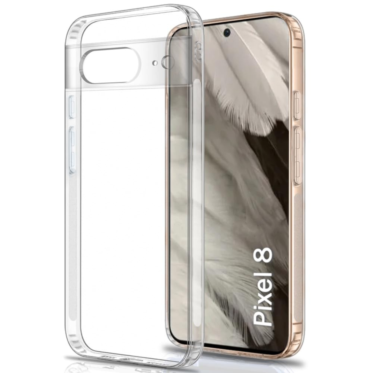 Clear silicone case for Google Pixel 8 with integrated screen protector, by 9eight5, showing the slim protective design.