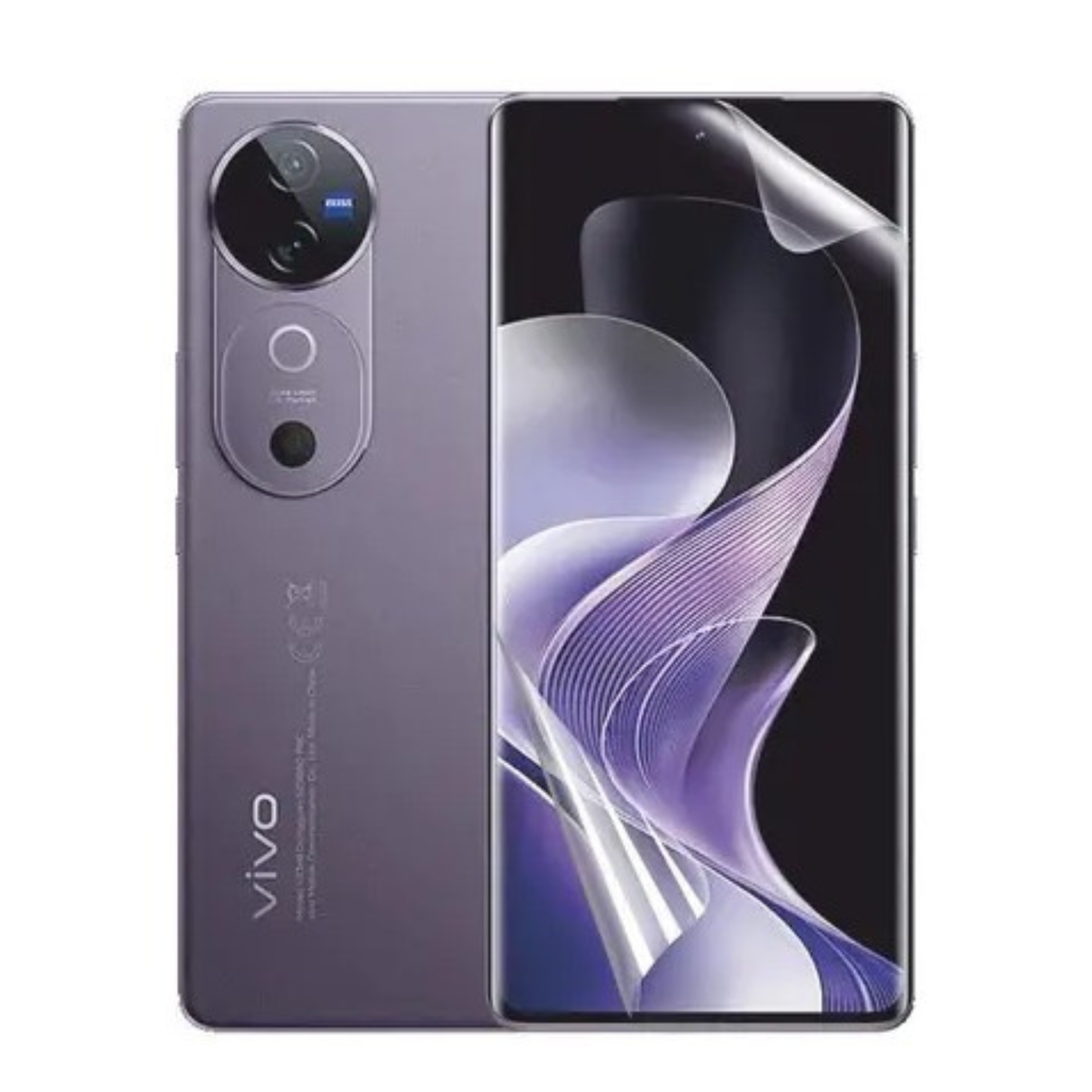 Hydrogel screen protector for Vivo V40 Pro by 9eight5, showing a transparent film fitting over the phone screen.
