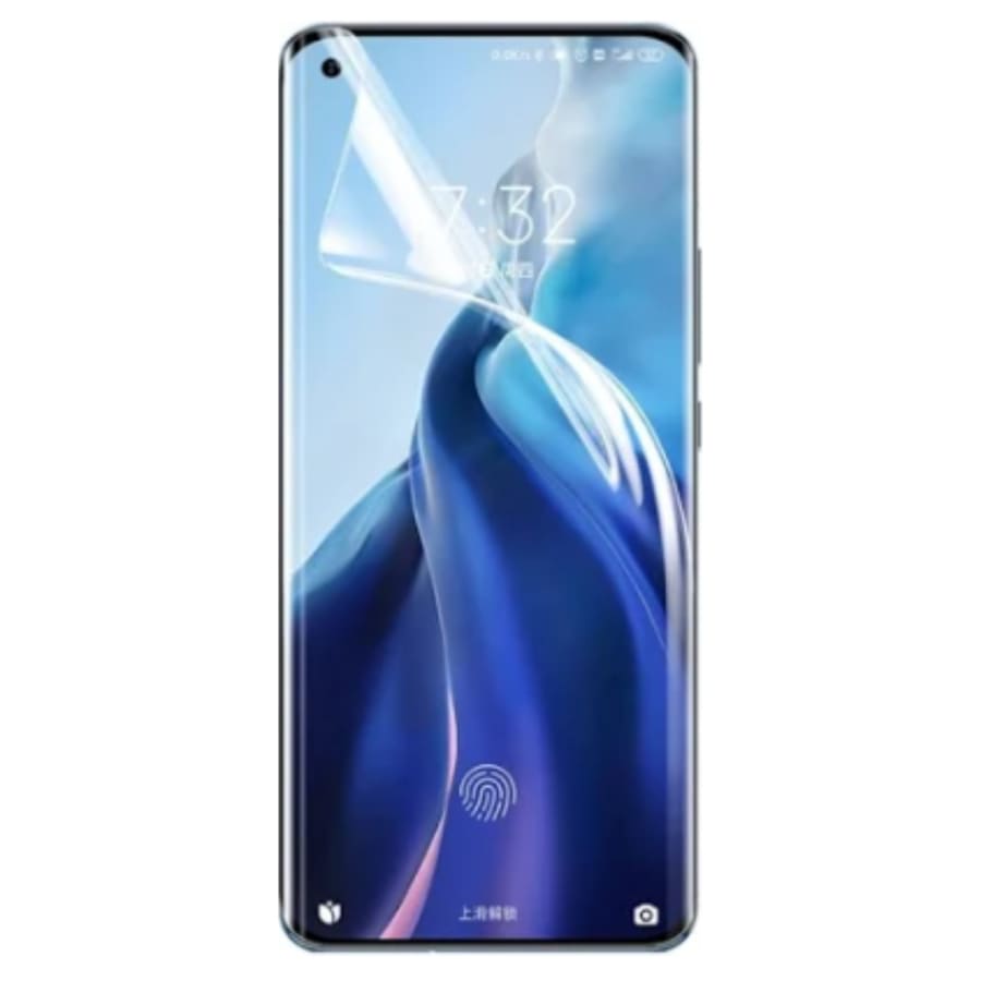 Hydrogel screen protector for Xiaomi Mi 11 by 9eight5, showing a clear, flexible layer fitting the smartphone screen.