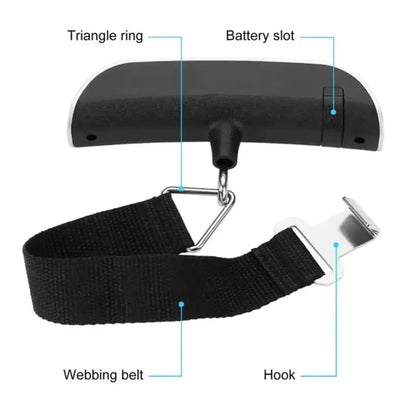9eight5 luggage scale for measuring weight up to 50kg, compact tools and kits for travel and multipurpose weighing.