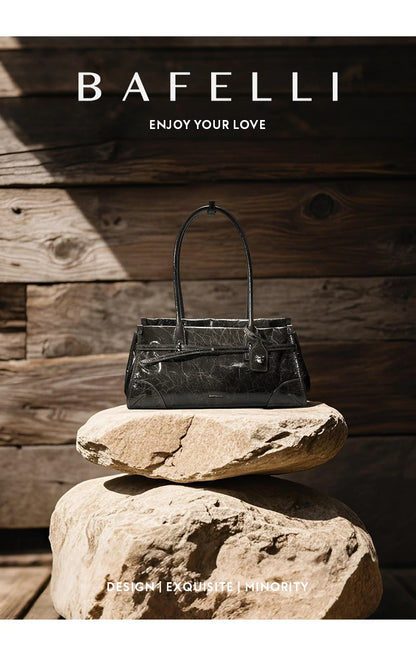 BAFELLI Vintage Soft Leather Baguette Shoulder Bag