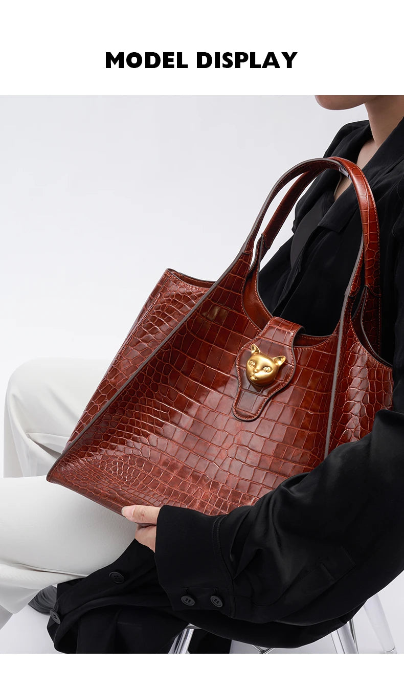 BAFELLI Full-Leather Crocodile-Pattern Large Tote Bag