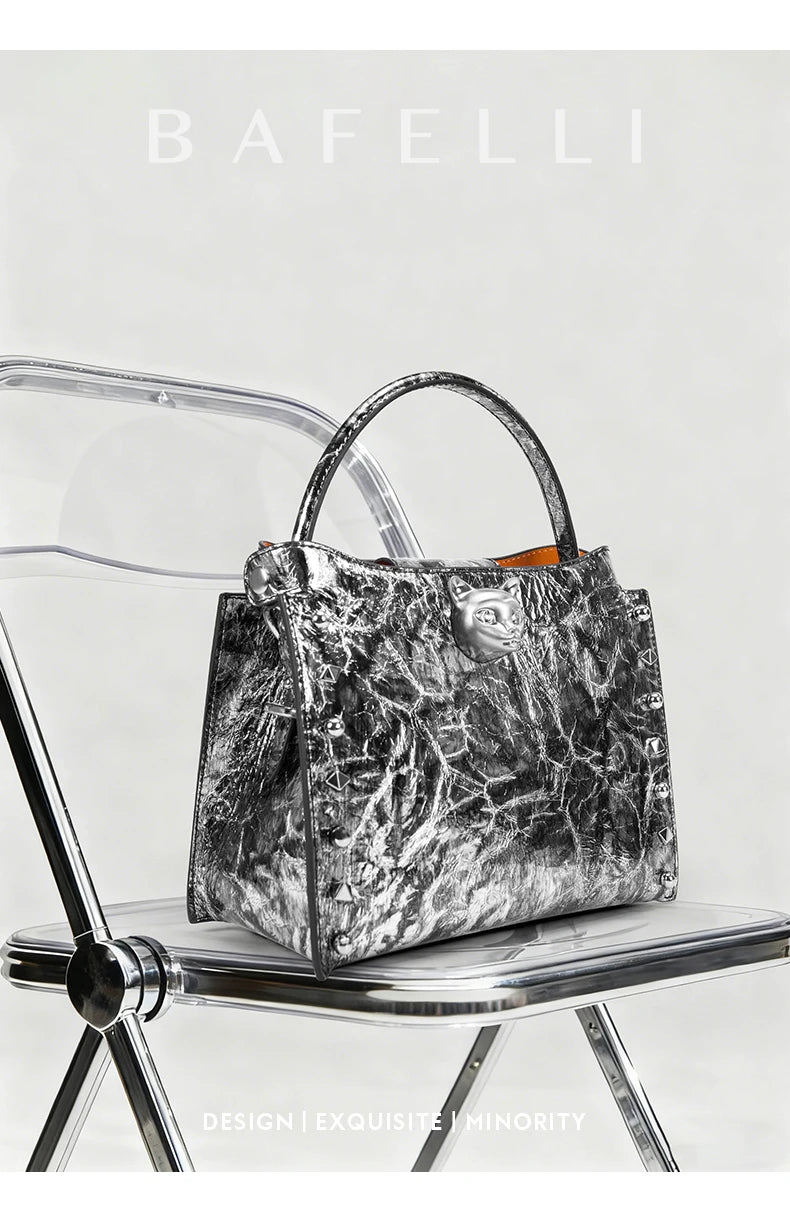 BAFELLI Rivet Cowhide Leather Crossbody Bag