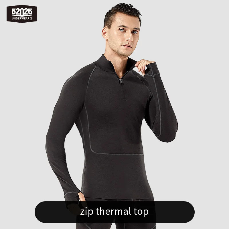 52025 AlpineFlex Men's Wool-Blend Zip-Neck Thermals