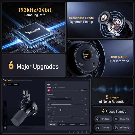Maono PD300X Dynamic Microphone XLR USB Podcast Recording Mic