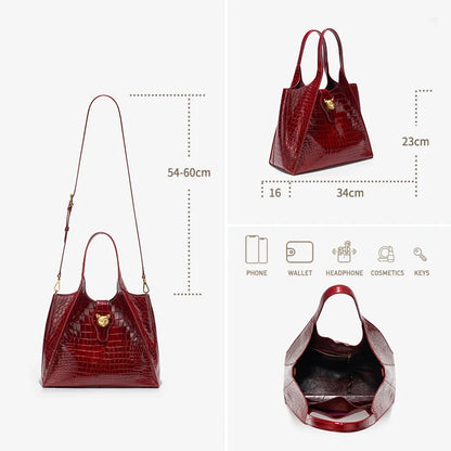 BAFELLI Full-Leather Crocodile-Pattern Large Tote Bag