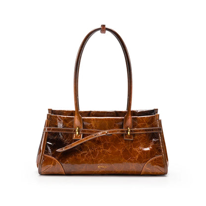 BAFELLI Oil-Wax Leather Vintage Baguette Crossbody Bag