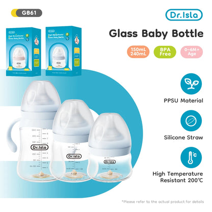 MAMIJOY Baby Glass Bottle High 80/160/240ml Borosilicate Wide-mouthed Anti-bloating Clear Scale Feeding Bottle BPA＆BPS-FREE GB61