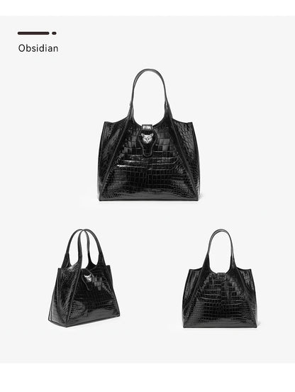 BAFELLI Full-Leather Crocodile-Pattern Large Tote Bag