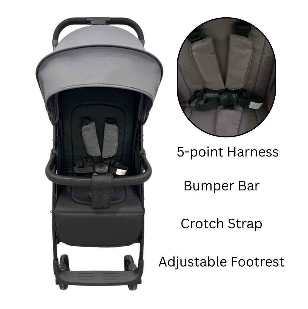 Roam Compact Travel-Friendly Stroller with Extended Canopy - BLACK