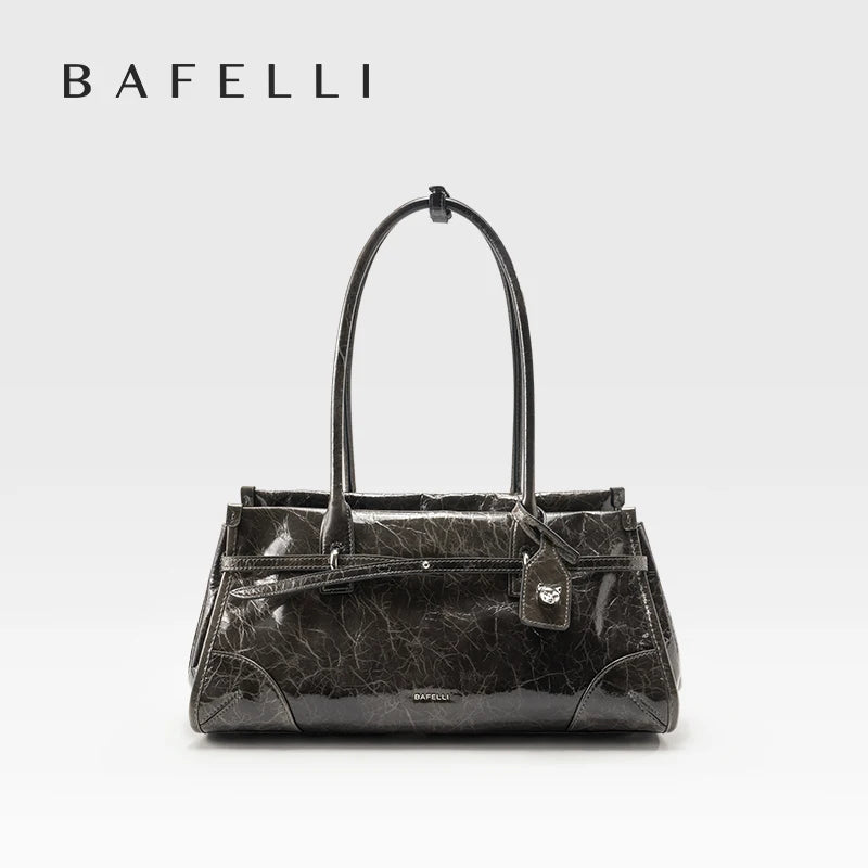 BAFELLI Oil-Wax Leather Vintage Baguette Crossbody Bag