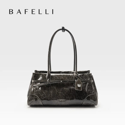 BAFELLI Oil-Wax Leather Vintage Baguette Crossbody Bag