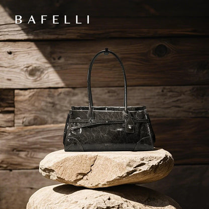 BAFELLI Vintage Soft Leather Baguette Shoulder Bag