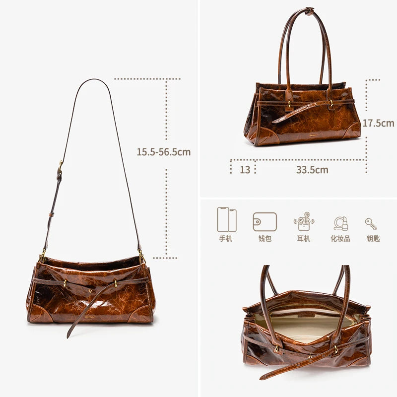 BAFELLI Oil-Wax Leather Vintage Baguette Crossbody Bag