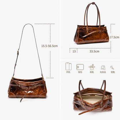 BAFELLI Oil-Wax Leather Vintage Baguette Crossbody Bag
