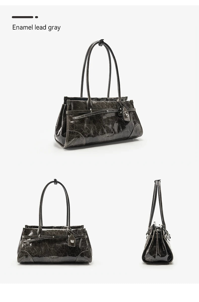 BAFELLI Vintage Soft Leather Baguette Shoulder Bag