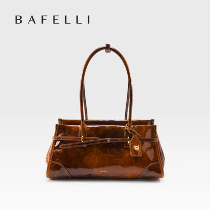 BAFELLI Oil-Wax Leather Vintage Baguette Crossbody Bag