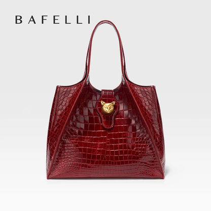 BAFELLI Full-Leather Crocodile-Pattern Large Tote Bag